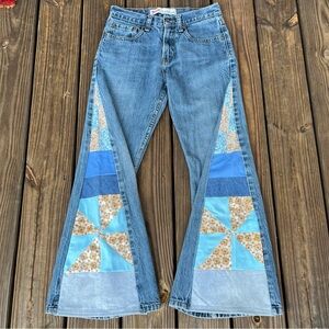 Reworked Levis Patchwork Wide Leg Jeans